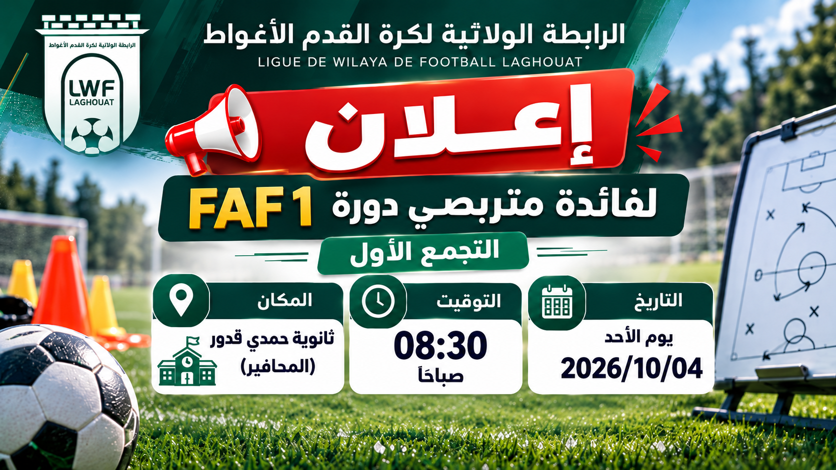 إعـلان لفائدة متربصي دورة FAF 1 – التجمع الأول
